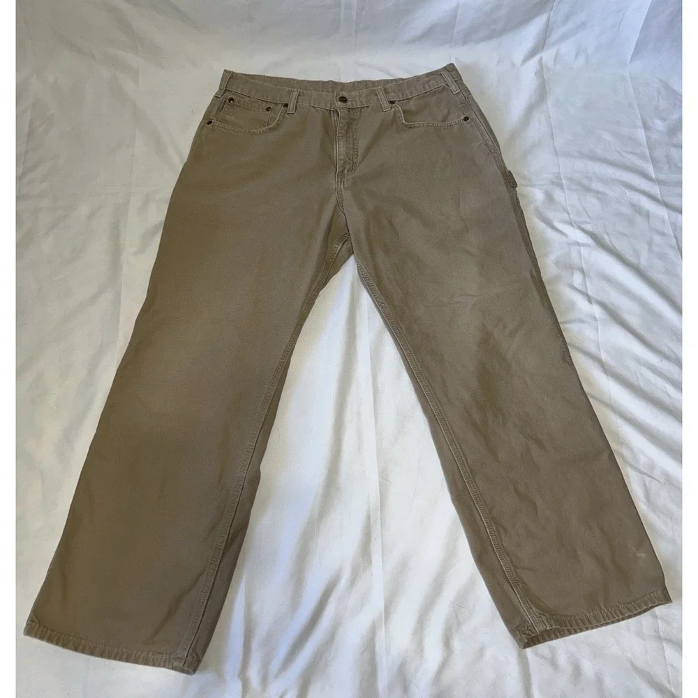 Carhartt Pants Men's 36x30 Loose Fit Carpenters Workwear Khaki B159-GKH GUC Read